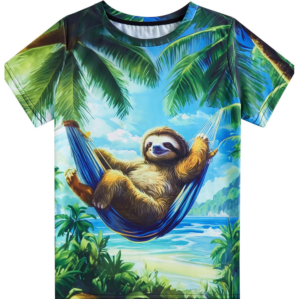Mens T shirt Hawaiian T-Shirt 3D Print Short Sleeve Novelty Crewneck Tee Casual tops summer clothes Seaside pattern