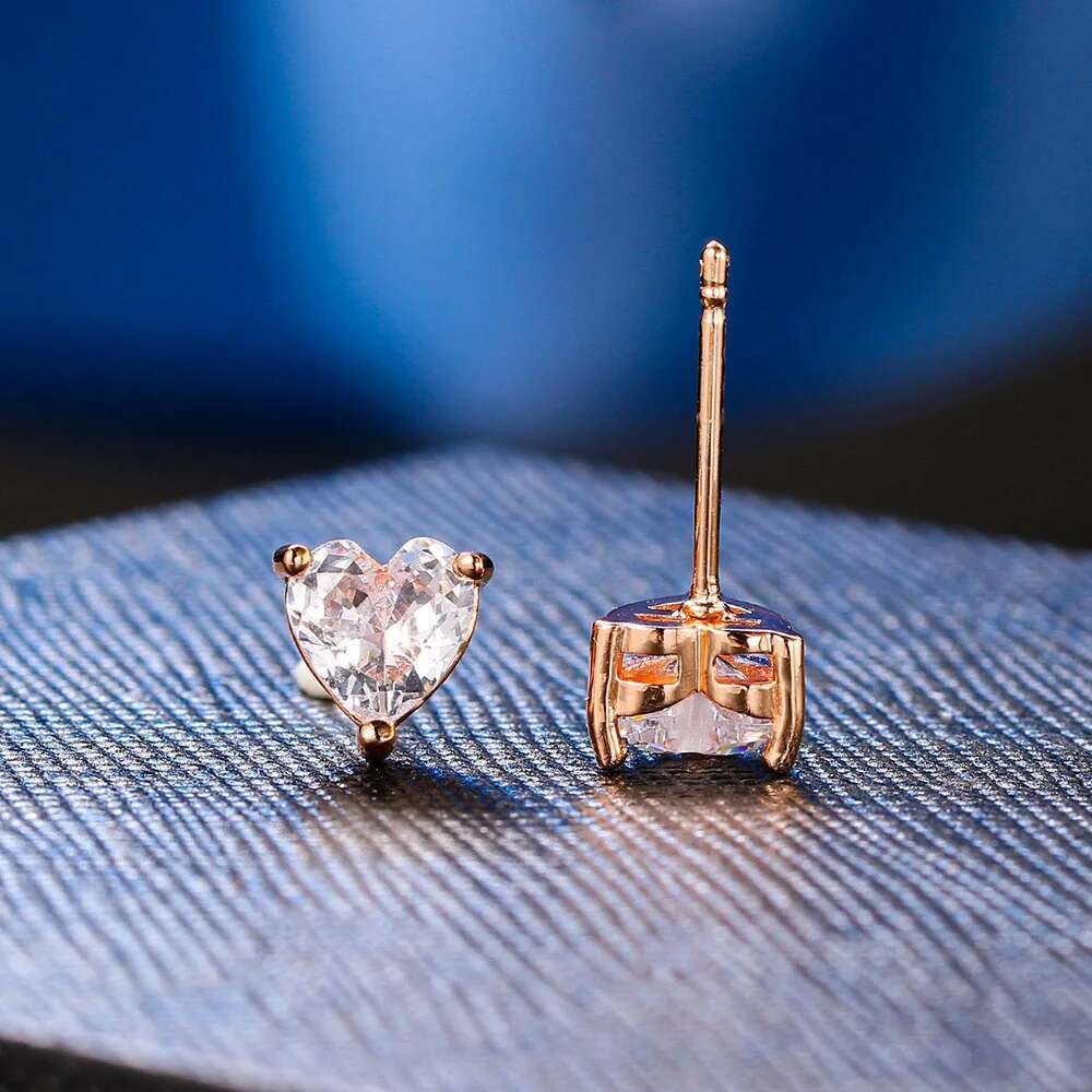 ZHOUYANG Love Heart Earrings For Women Korean Style Zircon Rose Gold Color Stud Ear Ring Accessories Jewelry Gift E342