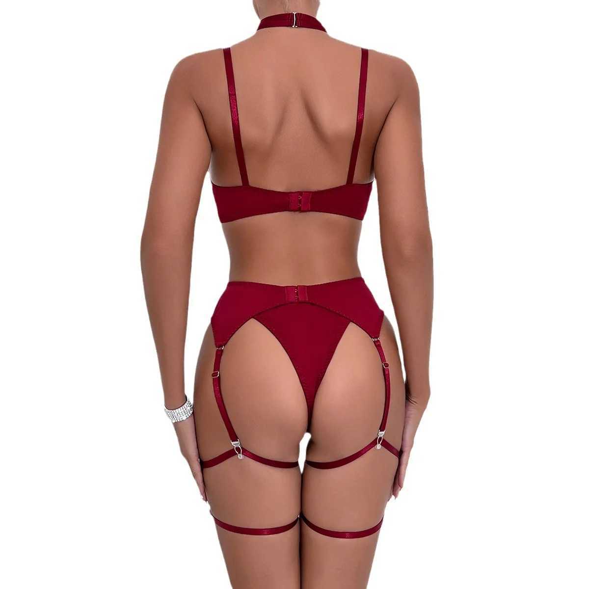 sexy lingerie set Bow bra Black Temptation Bra Set Belt Hollowed Out Gathering Four Piece underwear women Set Erotic SleepwearXJ250301
