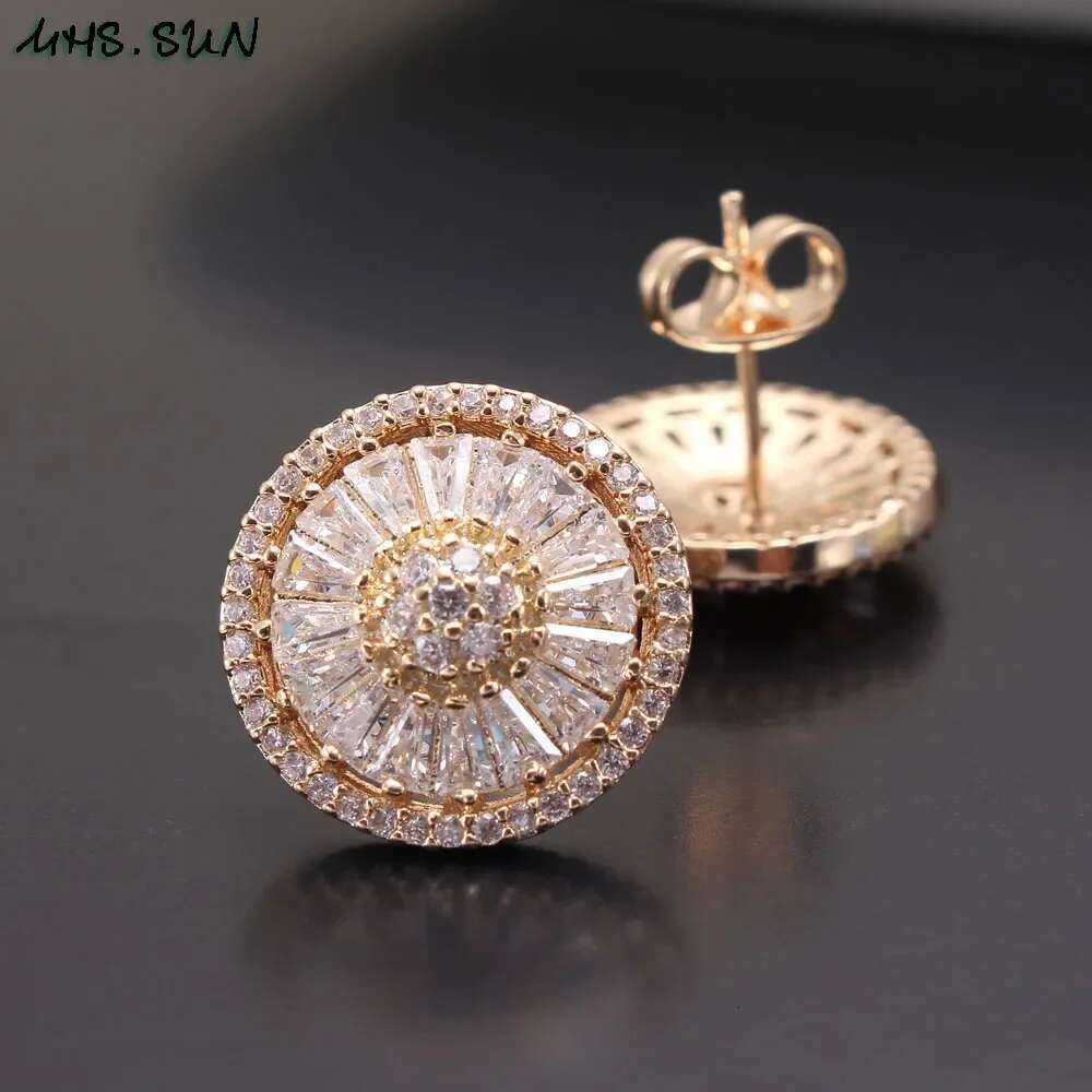 SUNSLL Pins Clear Cubic Zirconia Round Pizza Stud Earrings For Women Girls Gold Color Banquet Party Fashion Jewelry Gifts