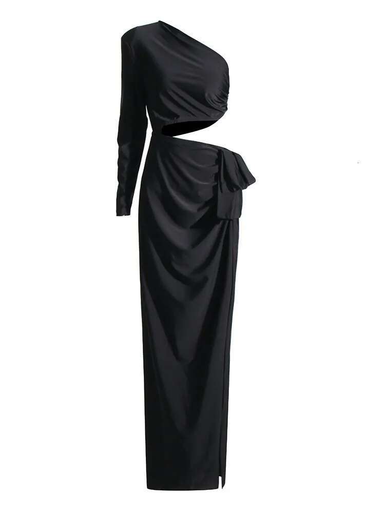 Solid Irregular Spliced Bowknot Dresses For Women Diagonal Collar One Shoulder Temperament Dress Female Fashion New