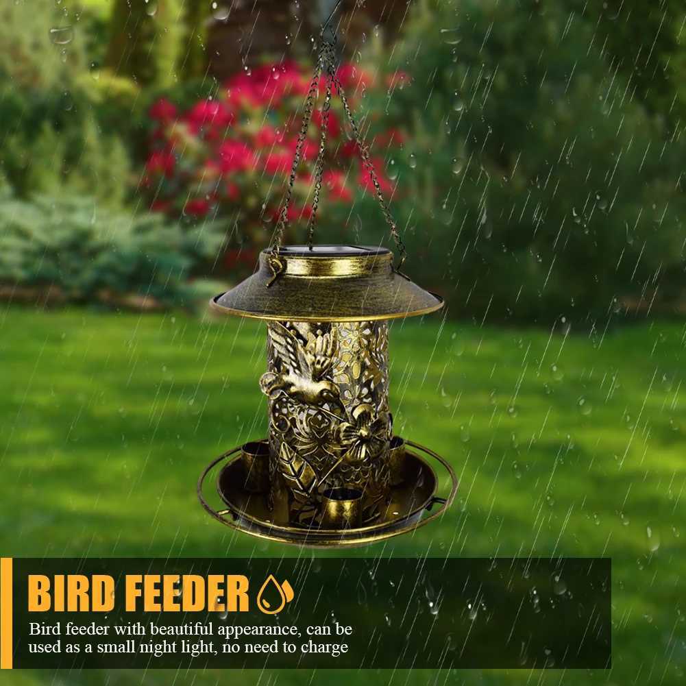 Solar Energy Bird Feeder Waterproof Solar Light Wild Hanging Bronze Metal Tray Solar Lantern for Outdoors Garden Tree DecorationC250301