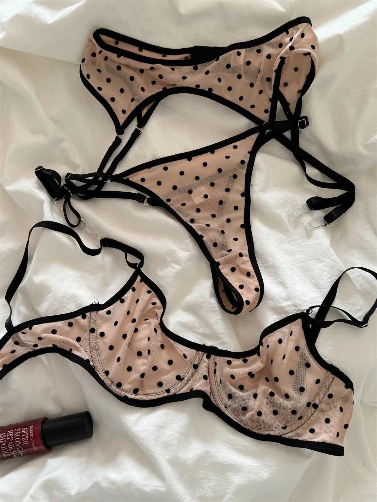 Sexy thin lace underwear three-piece satin bra set new adjustable collection of side breasts up support lingerie breifs suitXJ250301