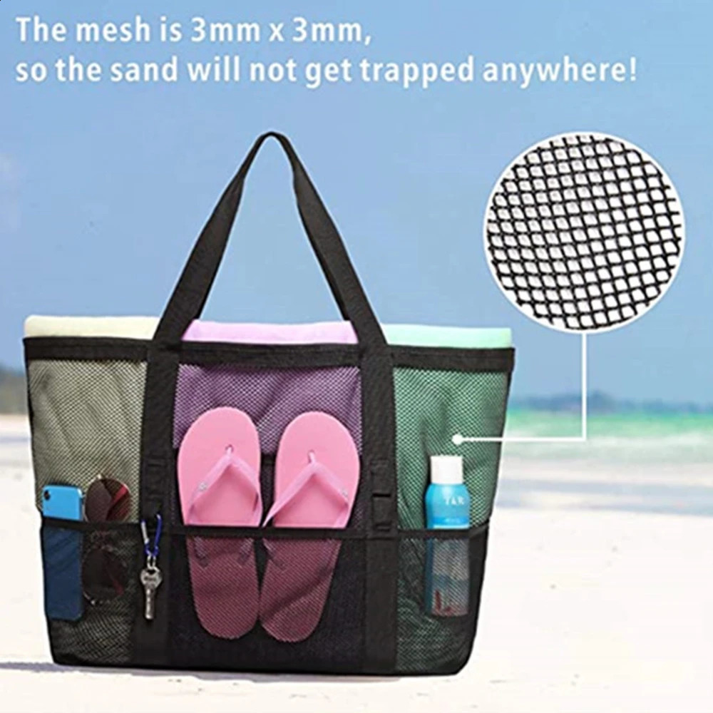 Beach Bag Mesh Beach Handbag Oversized Sandbeach Tote Toy Towel Flip-flop Storage Bag Market Grocery Picnic Tote for Outgoing 250305