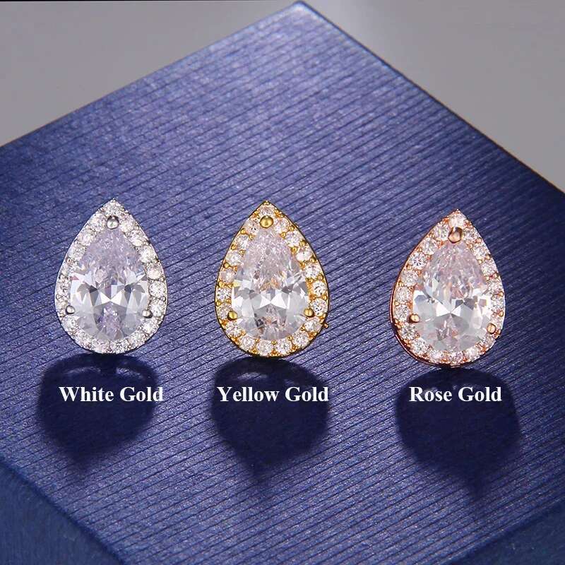 Fashion Sliver Color Pear Cubic Zirconia Stud Earrings Women Crystal Earings Party Water Drop Studs Ear For Girl