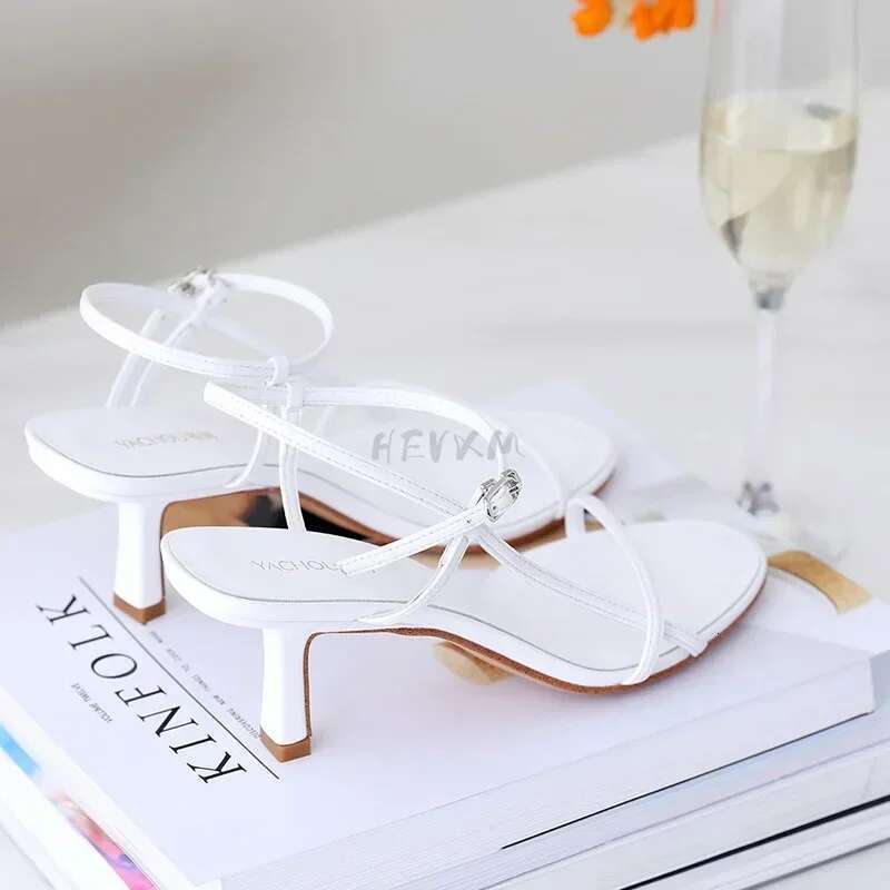 Low Sandals Summer Woman Leather Suit Female Beige Womens Shoes High Heels Low-heeled Black Comfort New Stiletto Girls -heeled