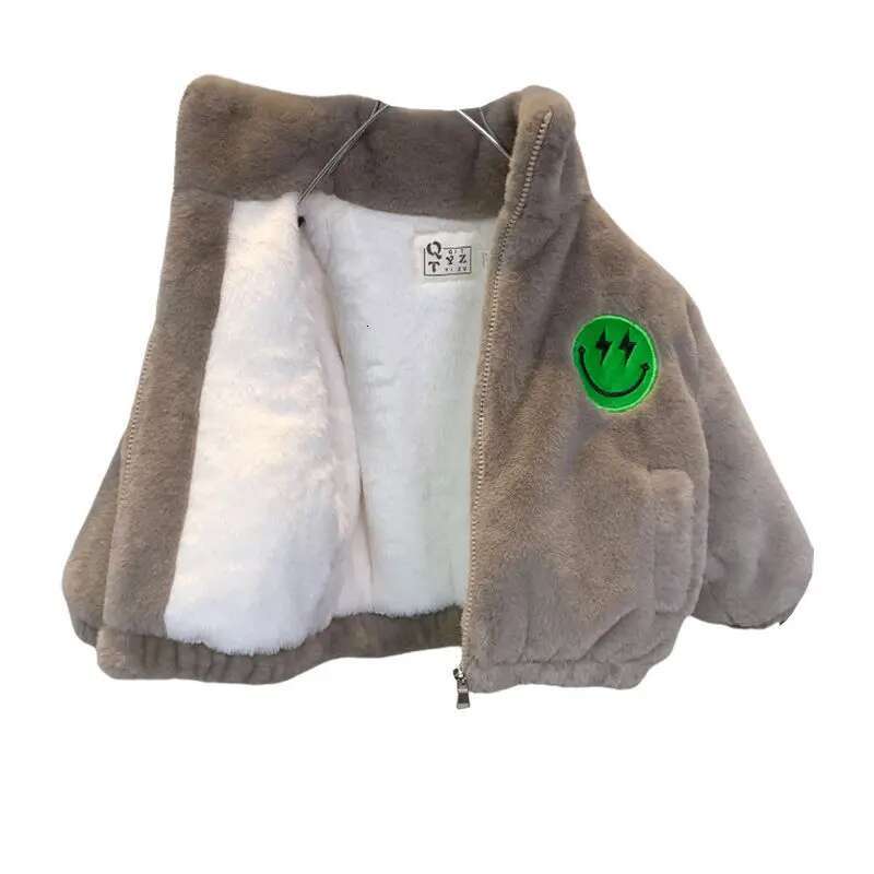 Ddmyshoesvip Winter Kids Fleece Jacket Baby Boys Girls Cashmere Thicken Baseball Clothes Children Plush Warm Smile Pattern Cardigan Teen Coat