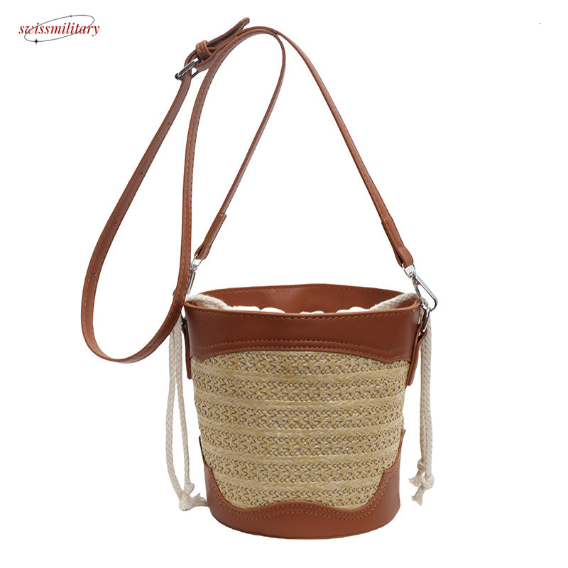 Summer popular bucket for women 2025 new niche design crossbody casual vacation grass woven shoulder bag #swissmilitary
