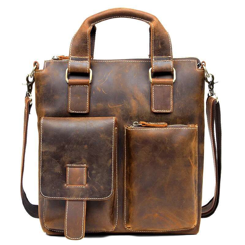 Crazy Horse Handbag Men's Casual Leather Briefcase Retro Handmade Shoulder Crossbody Bag