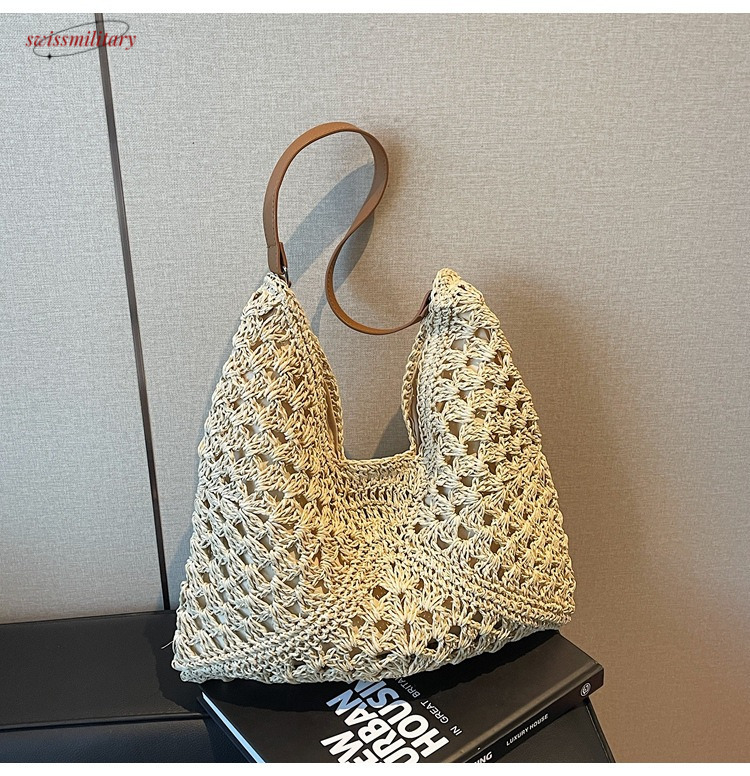 2025 Large Capacity for Women Summer Seaside Vacation Straw Woven Versatile Commuter Single Shoulder Tote Bag #swissmilitary