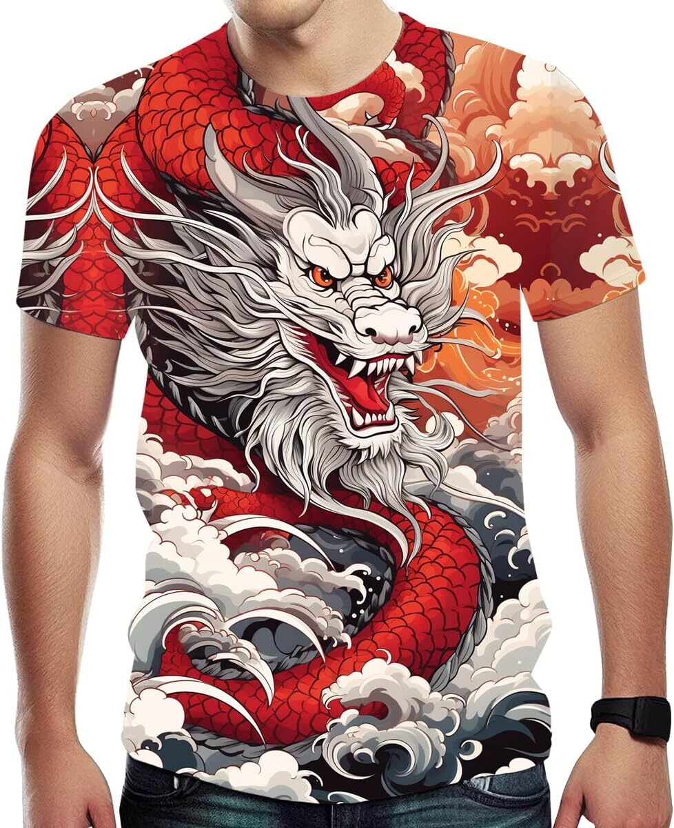 Mens T shirt Men's Dragon Shirt 3D Fantasy Animal Themed T-Shirt Vintage Funny Short Sleeve Tees Tops tee Casual tops summer clothes Divine Drago