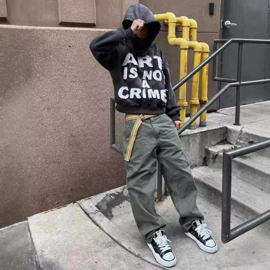 Fashion Letter Patch Show Loose Hoodie, Unisex Trendy Hoodie