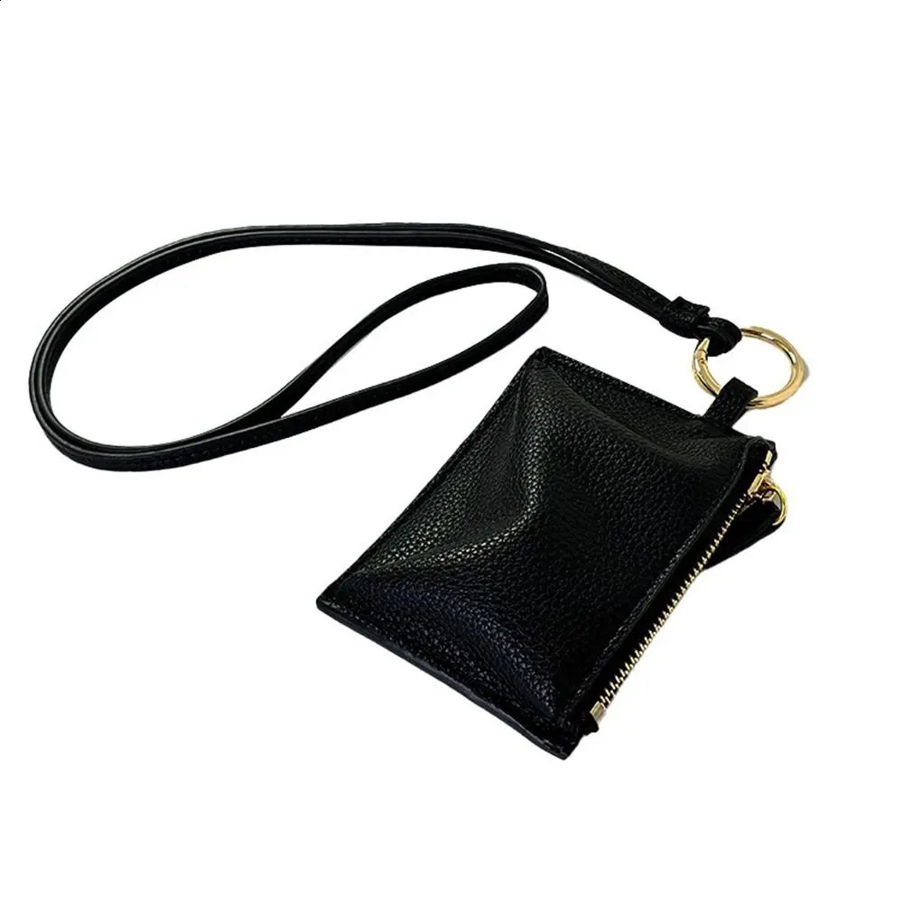 PU leather leopard print coin wallet shoulder bag pendant neck hanging rope wallet Korean solid color mini storage bag 250228