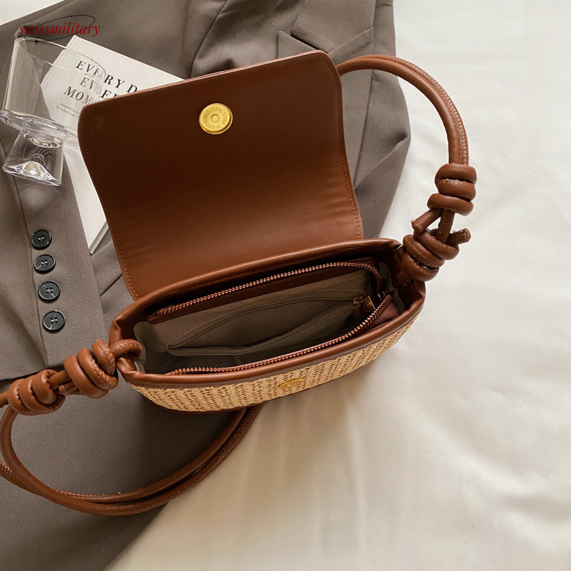 Bags Straw Woven for Women's Summer Luxury 2025 New Seaside Vacation Beach Single Shoulder Diagonal Span Small Square Bag #swissmilitary