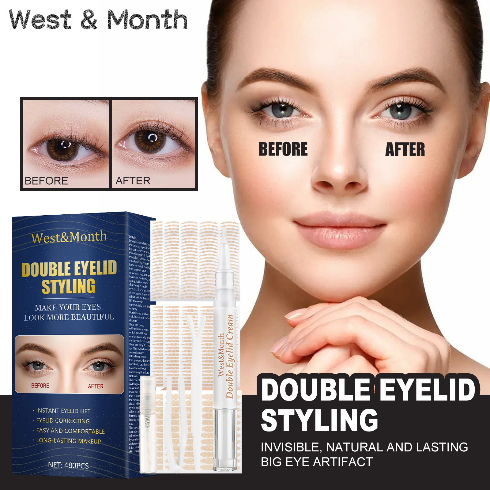 Double Eyelid Tape Invisible Lace Olive Shape Type Lasting Waterproof Glue-free Natural Mesh Will Stick Beautiful Eye 250224