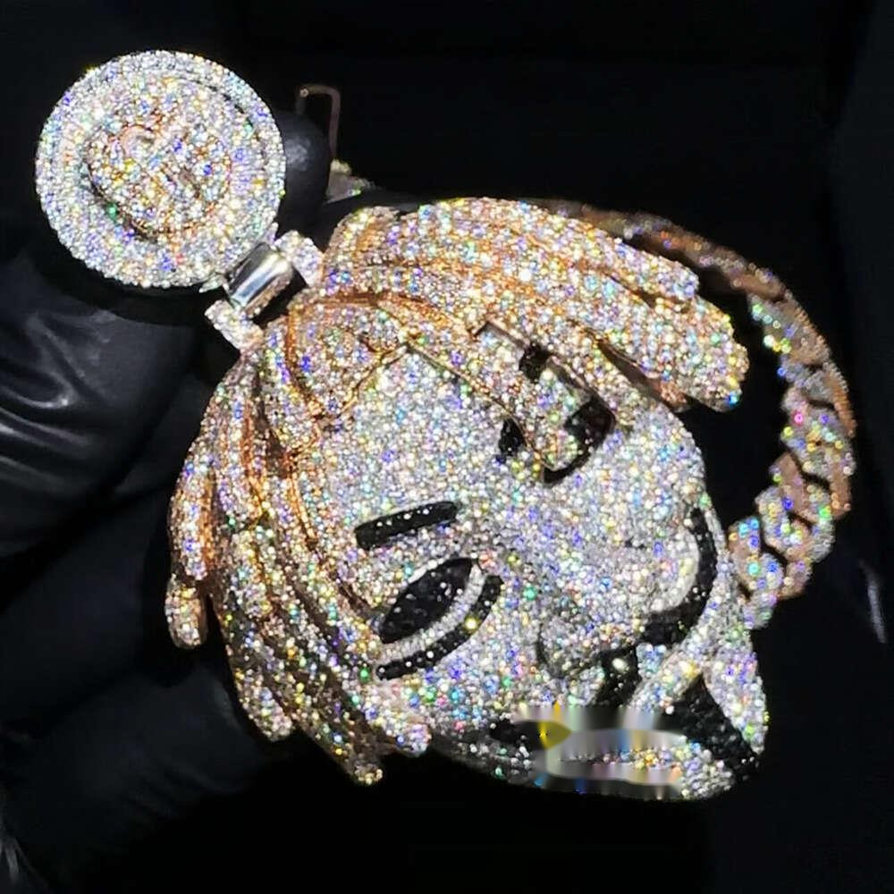 Necklaces Hip Hop Fine Jewelry Face Pendant VVS Moissanite Dia Necklace Custom 3D Iced Out PendantMoissanite Set With Dias