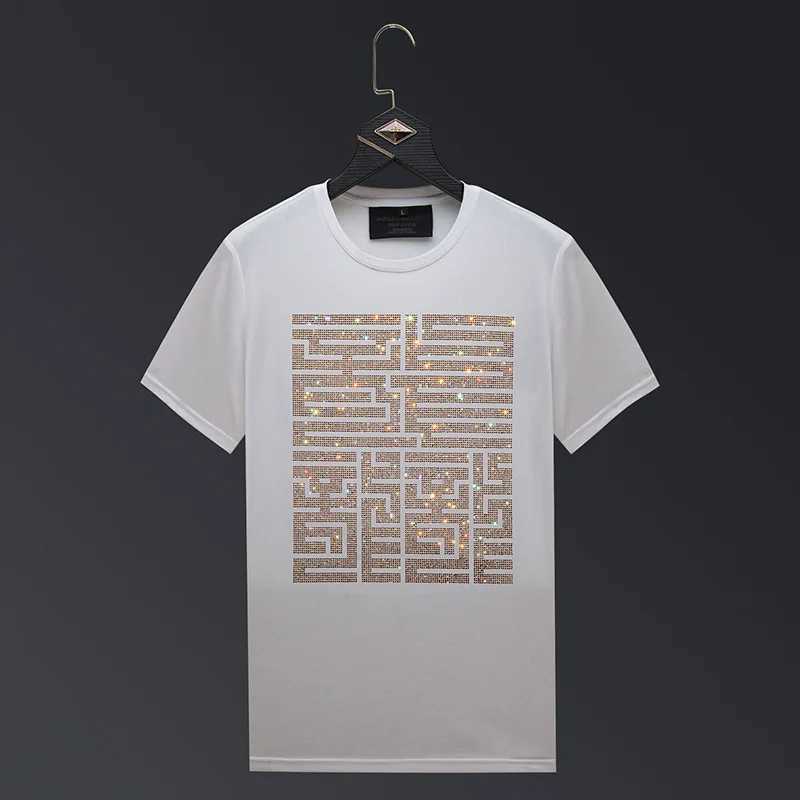 Casual Short Sleeve T Shirts Men Summer Clothes Chinese Characters Rhinestones Fashion Streetwear O Neck Cool Cotton T-shirts J250515