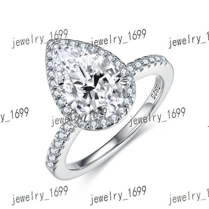 De 925 Silver Water Drop Moissanite Ring VVS Pear Shape Full Moissanite Ring 18K White Gold Plated 7*11mm Pear Moissanite Rings