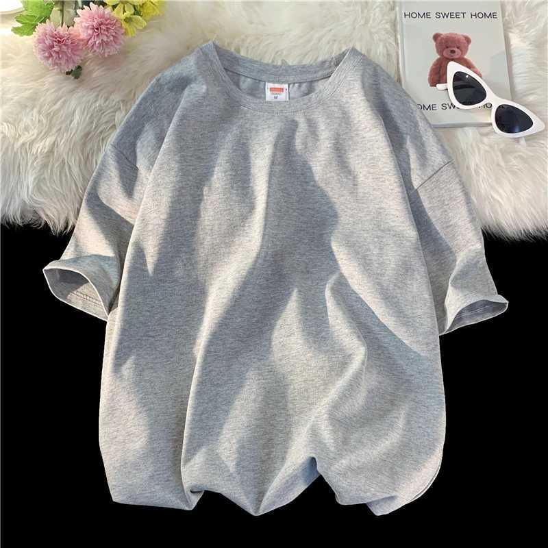 Oversized Summer Short Sleeve Mens T Shirt New Fashion Solid Color Loose O-Neck T Shirts Cotton Hip Hop Streetwear Top TeesT250307