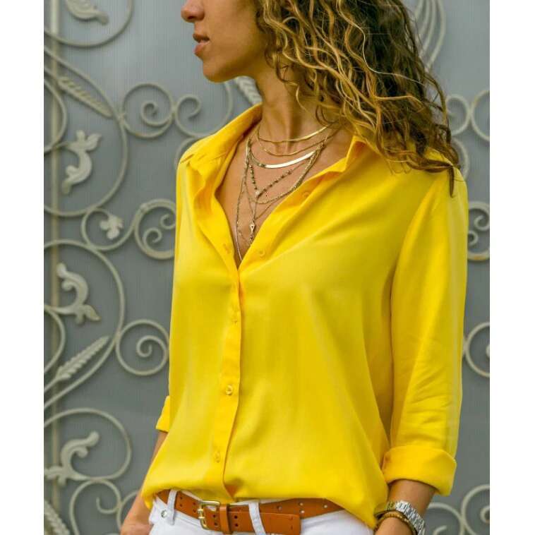 Autumn Women's Polo Collar Office Lady blouse Vintage Shirt Loose Button Up Down Shirts Fashion Tops