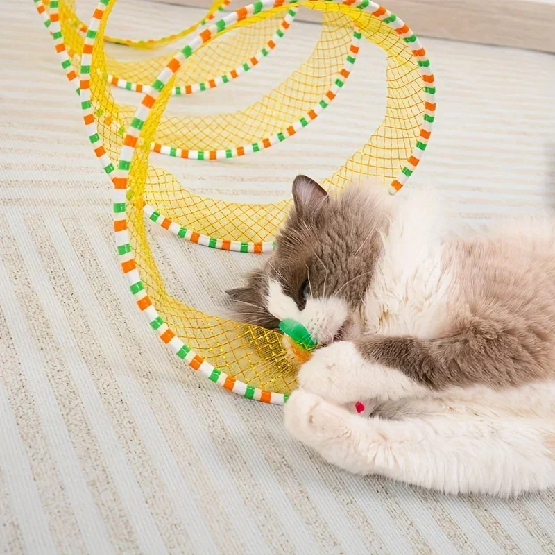 Cat Tunnel Spring Toy Foldable Interactive Cats Tube Tunnel with Feather Mouse Toys Pet Kitten Cat Toy