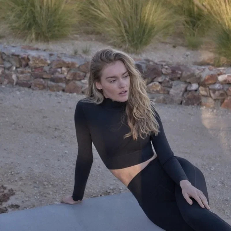 Set Long Sleeved Backless Sexy Fitness Running Womens Sports Top High Waisted Lifting Buttocks Tight Pants European Size 250226