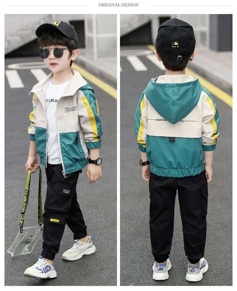 Ddmyshoesvip Boys Windbreaker Jackets Spring Autumn Big Kids Hooded Cardigan Coats Children Clothes Casual Sportwear Outerwear Years