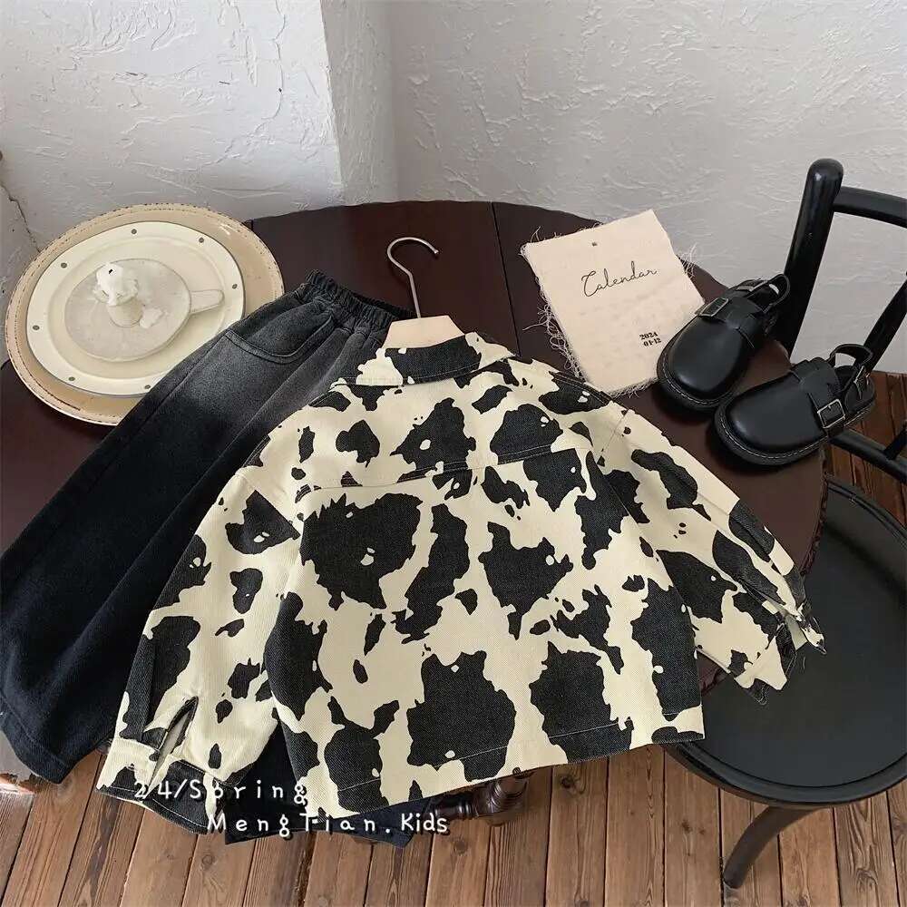 Ddmyshoesvip Spring Autumn Korean Children Boys Jackets Cotton Turn Down Collar Toddler Printed Spliced Baby Boy Outerwear Coat