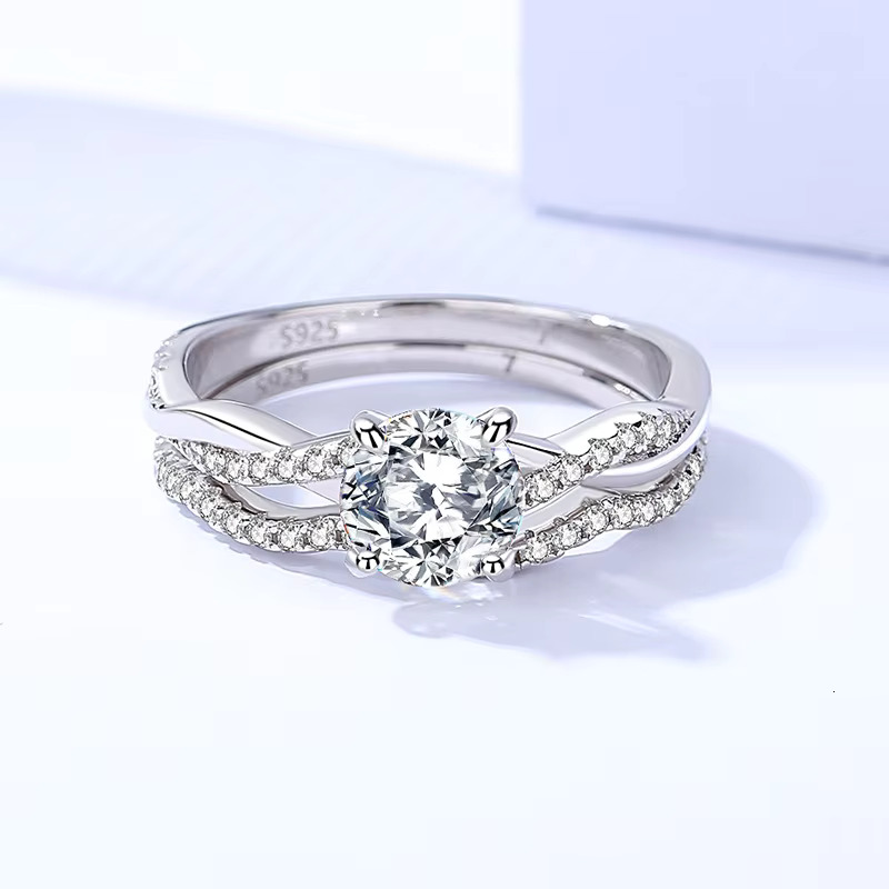 1 Provence Wholesale Silver Moissanite Ring Gold Plated 1ct 2ct 3ct Diamond halo Ring Factory Price for Mossinate Lady Ring