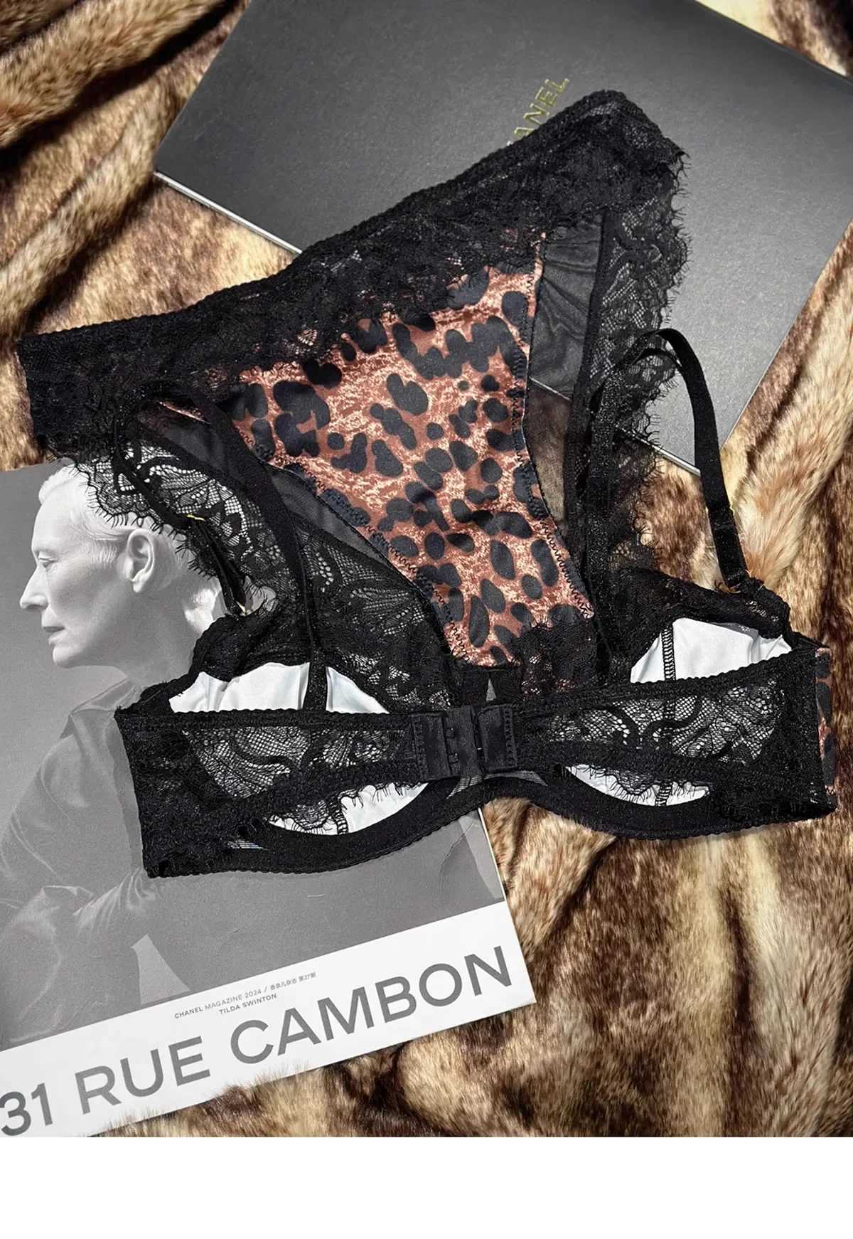 Sexy leopard print thin section underwear female lace gathered soft steel ring bra set women large size lingerie setsXJ250301