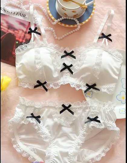 Lolita pure desire white cute my melody brassiere wind lolita maid lace underwear Japanese girl no steel ring bra and panty setXJ250301