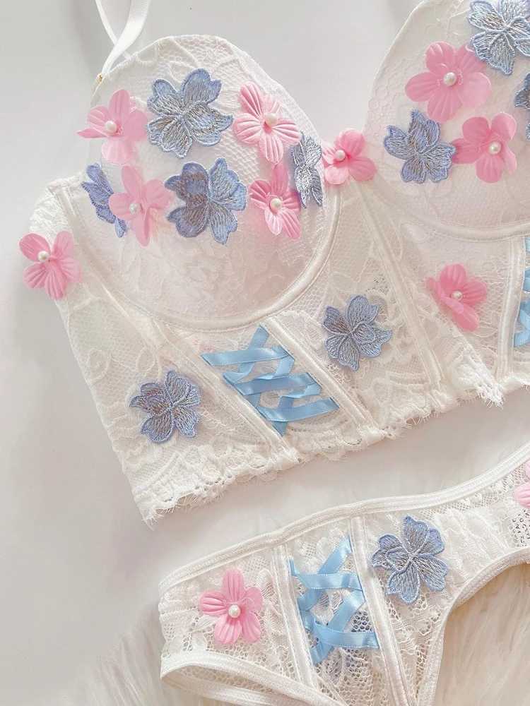 Sexy lace transparent bra mesh set polka dot sexy lingerie white braXJ250301