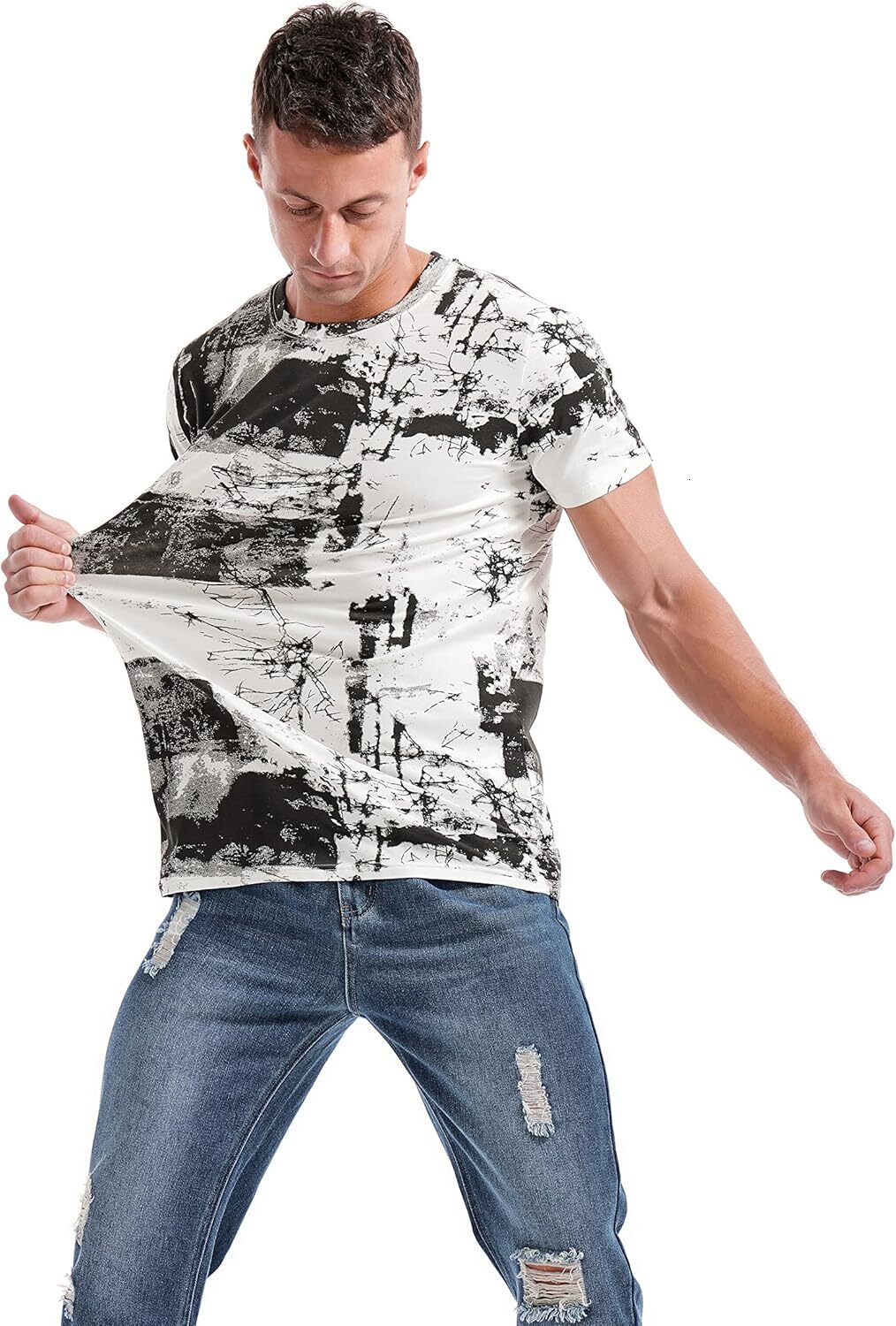Mens T shirt Mens Hipster Hiphop Tees - Fashion Print T-Shirts tee Casual tops summer clothes Black and white