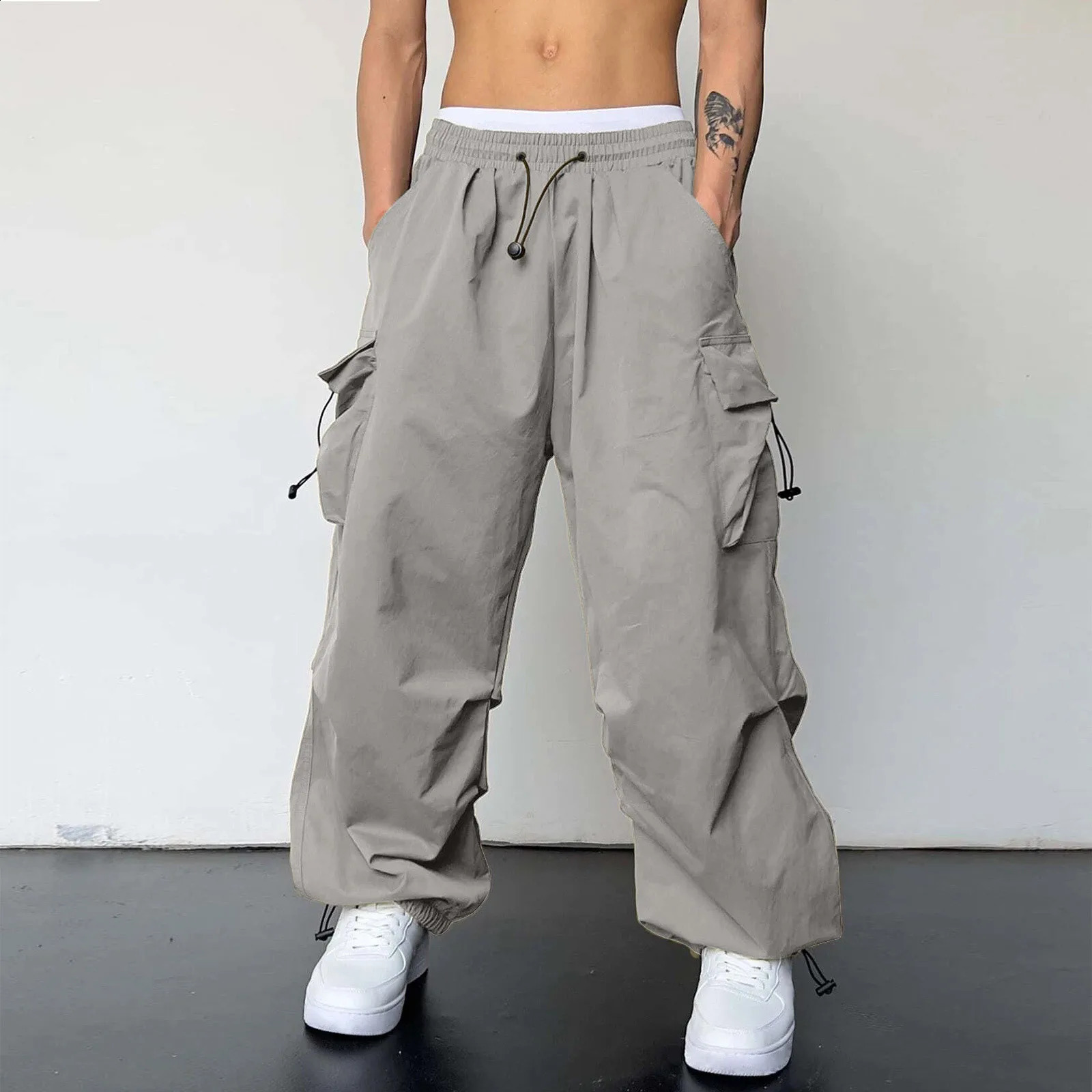 Streetwear Mens Pants Plus Size Solid Colorhip Hop Baggy Joggers Pants Elastic Waistband Summer Straight Trousers Y2k Clothing 250228