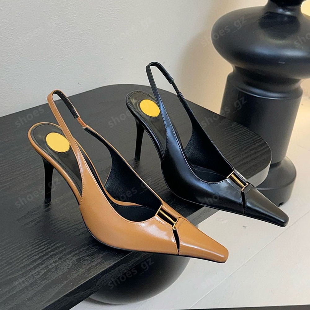 Nouveau talon talon talon Calfskin Pumps en cuir de polissage en peau de peau 9,5 cm