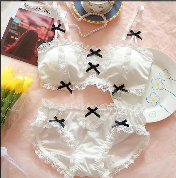 Lolita pure desire white cute my melody brassiere wind lolita maid lace underwear Japanese girl no steel ring bra and panty setXJ250301