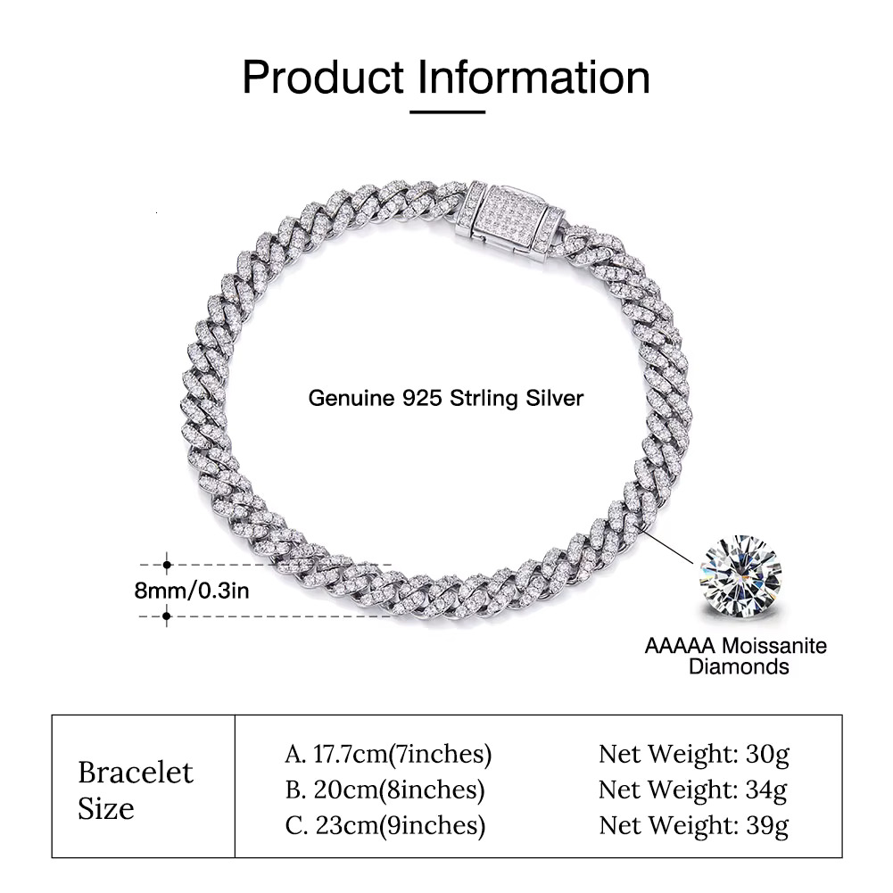 RINNTIN SMB07 Jewelry Cuban Chain Pure Sier DE Colored Silica Bracelet