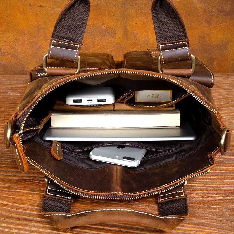 Crazy Horse Handbag Men's Casual Leather Briefcase Retro Handmade Shoulder Crossbody Bag