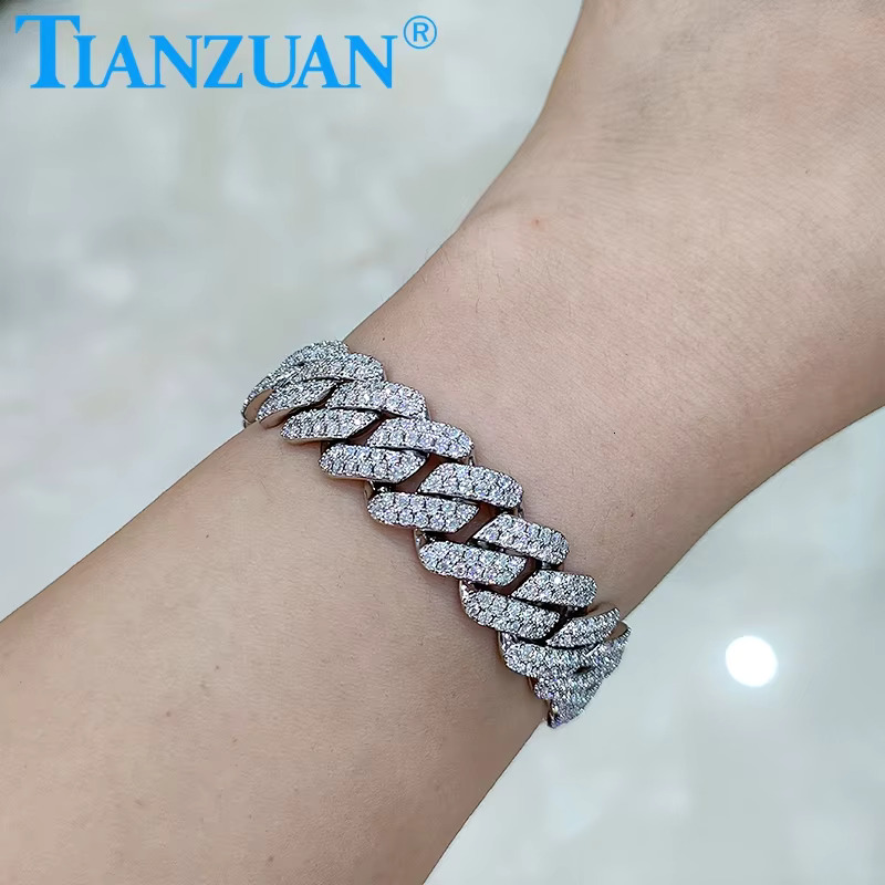 Bracelet 8-20mm sier two row Cuban chilled hip-hop white pyroxene chain jewelry men's and women's gifts