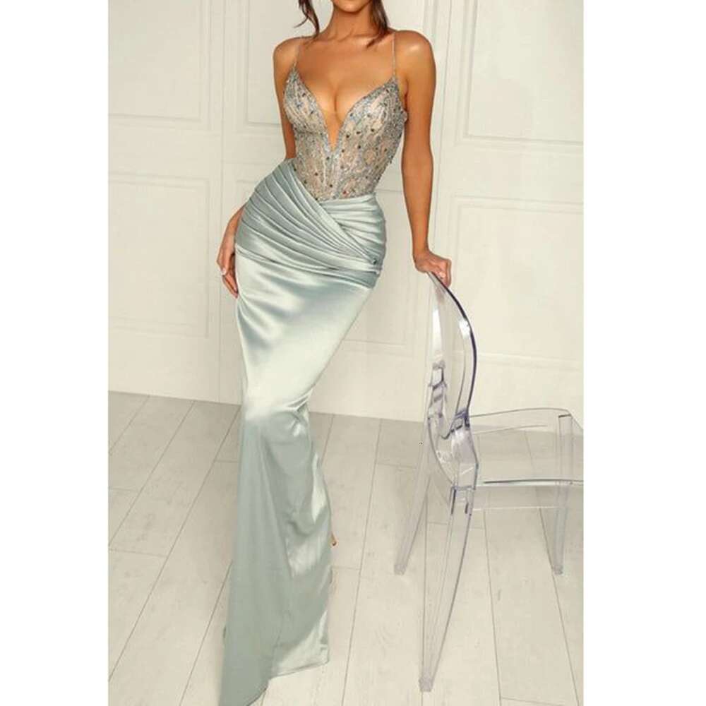 gray evening party sweetheart strap spaghetti trumpet up the floor sexy thin luster bright sequins female prom dresses
