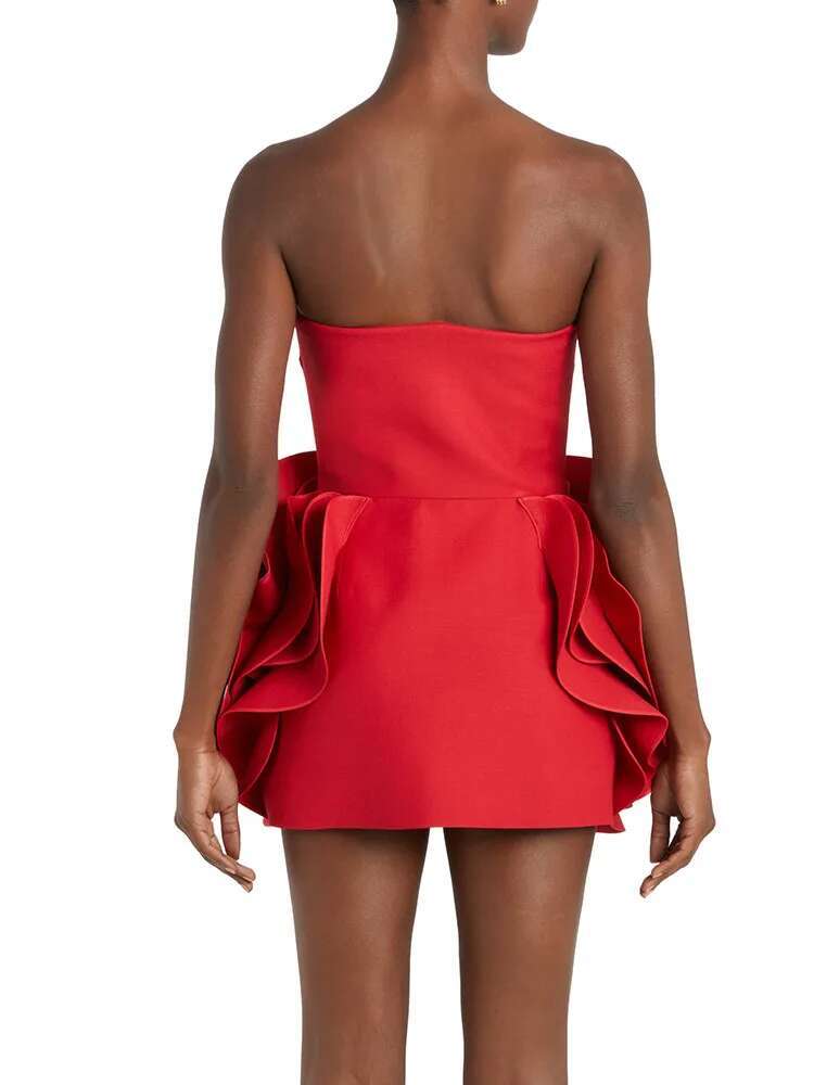 Patchwork Appliques Sexy Mini Dress For Women Strapless Sleeveless High Waist Slimming A E Dresses Female New