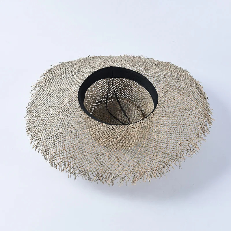 USPOP women handmade sun hats breathable natural seaweed straw hats casual summer wide brim beach hat Jazz straw hat 250227