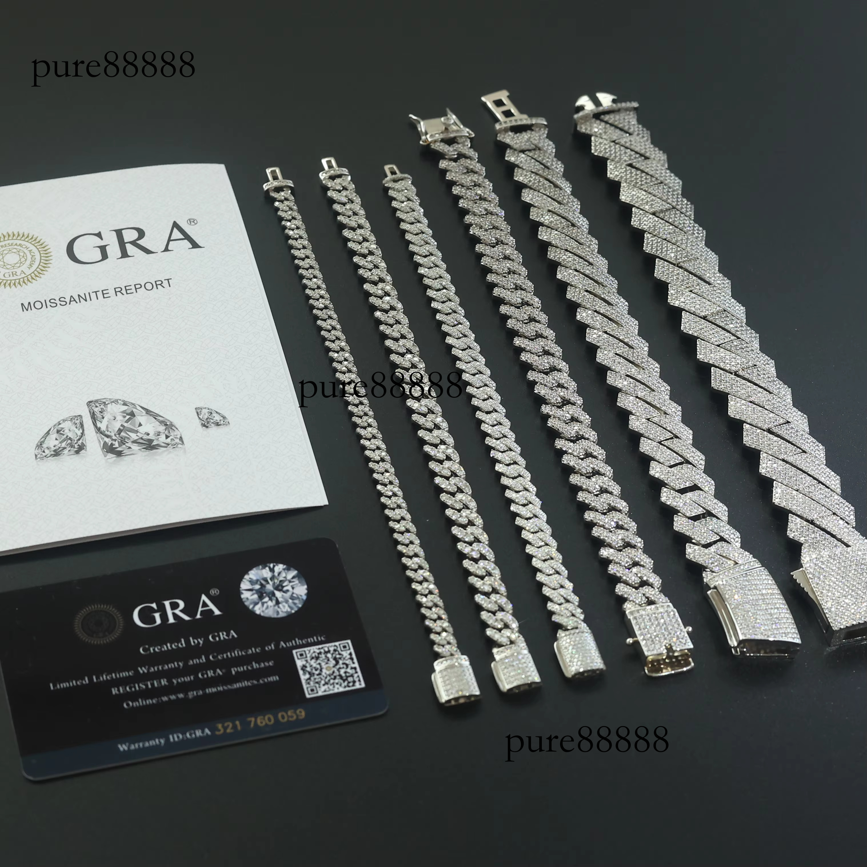 Ready to ship 6/8/10/15mm pure sier Vvs men's and women's hip-hop chilled gold Moissanite Cuban chain bracelet