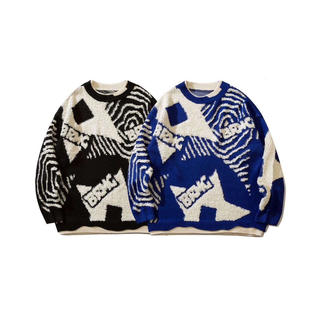 American New Jacquard Round Neck Trendy Brand Loose Men's Autumn/Winter Couple Knitted Sweater Casual Top
