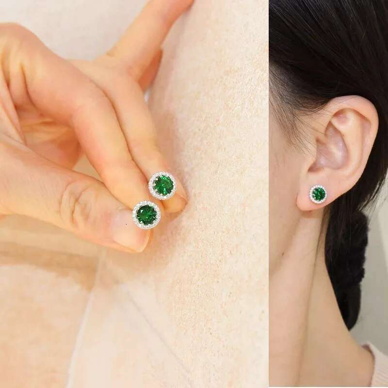 Sterg Sier Trendy Round Crystal Stud Earrings For Women Girls Wedding Engagement Fashion Jewelry