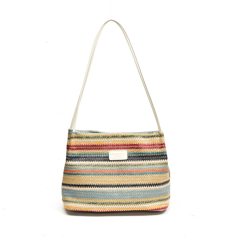 Summer Rainbow Grass Large for Women 2025 New Style Vacation Beach Woven Shoulder Commuter Tote Bag #swissmilitary