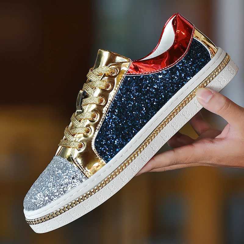 High-Quality Couples Luxury Sequined Shoes Trend Color Mahing Low Skateboard Sneakers Man Comfortable Soft Shiny Shoes For MenXJ250301