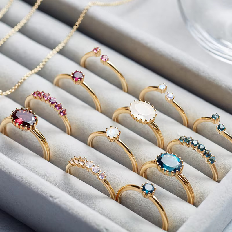 Wholesale Sterg Sier Gold Plated Jewelry Custom Moissanite Wedding Gemstone Crystal Rose Quartz Fine Ring for Women