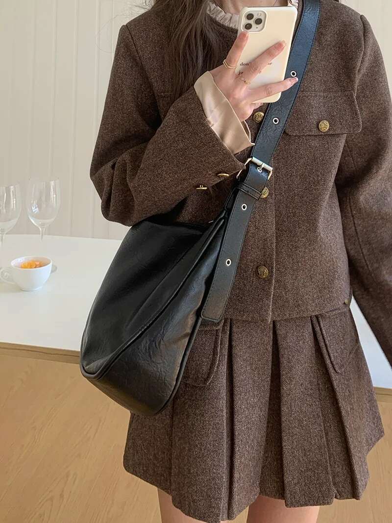 Teenage Girls With Pendant Crossbody Bag New Retro College Style Casual Solid Color Ultra Soft Washed Bag
