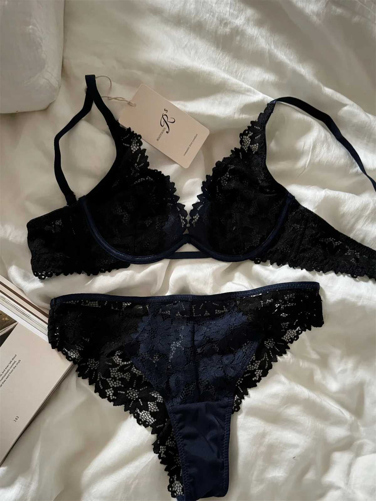 Thin lace underwear push up women bra set new adjustable anti-sagging side breasts gathered lingerie breathable braXJ250301